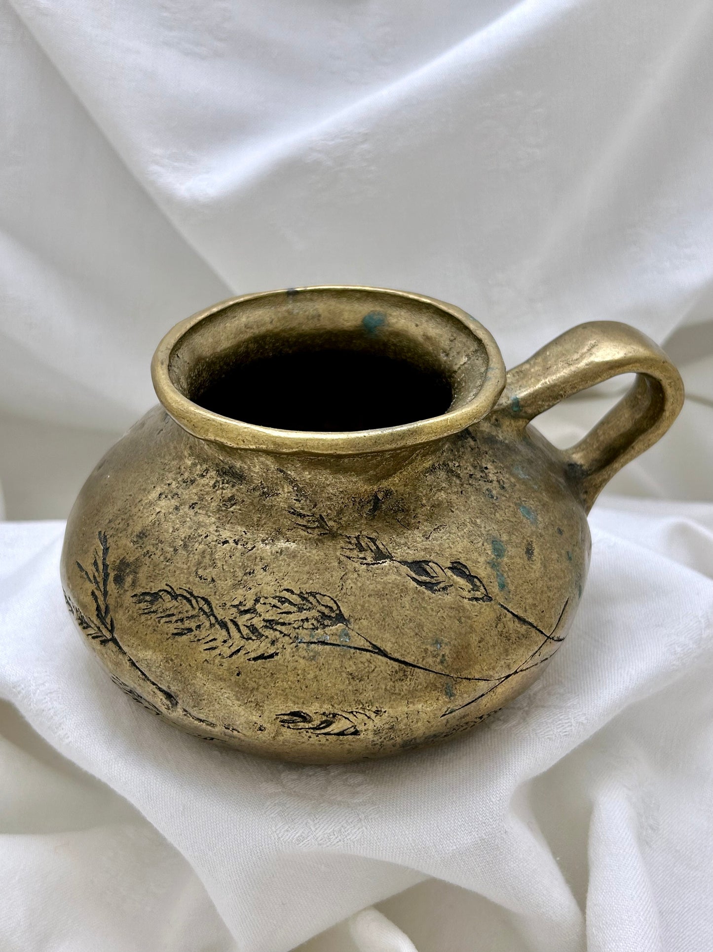 Brass Jug with Harvest Wheat Pattern