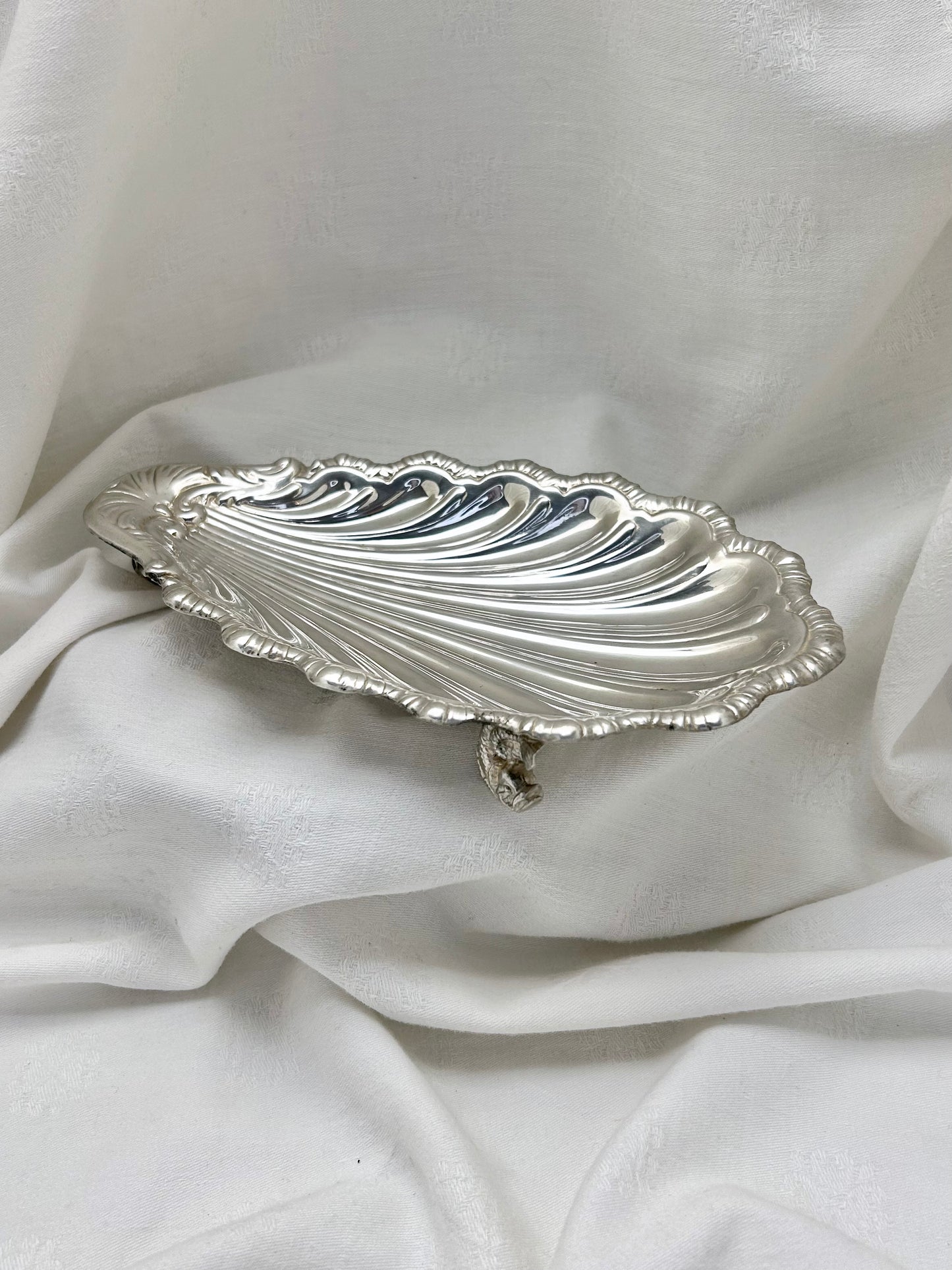 Silver-Plated Shell Dish with Dolphin Feet