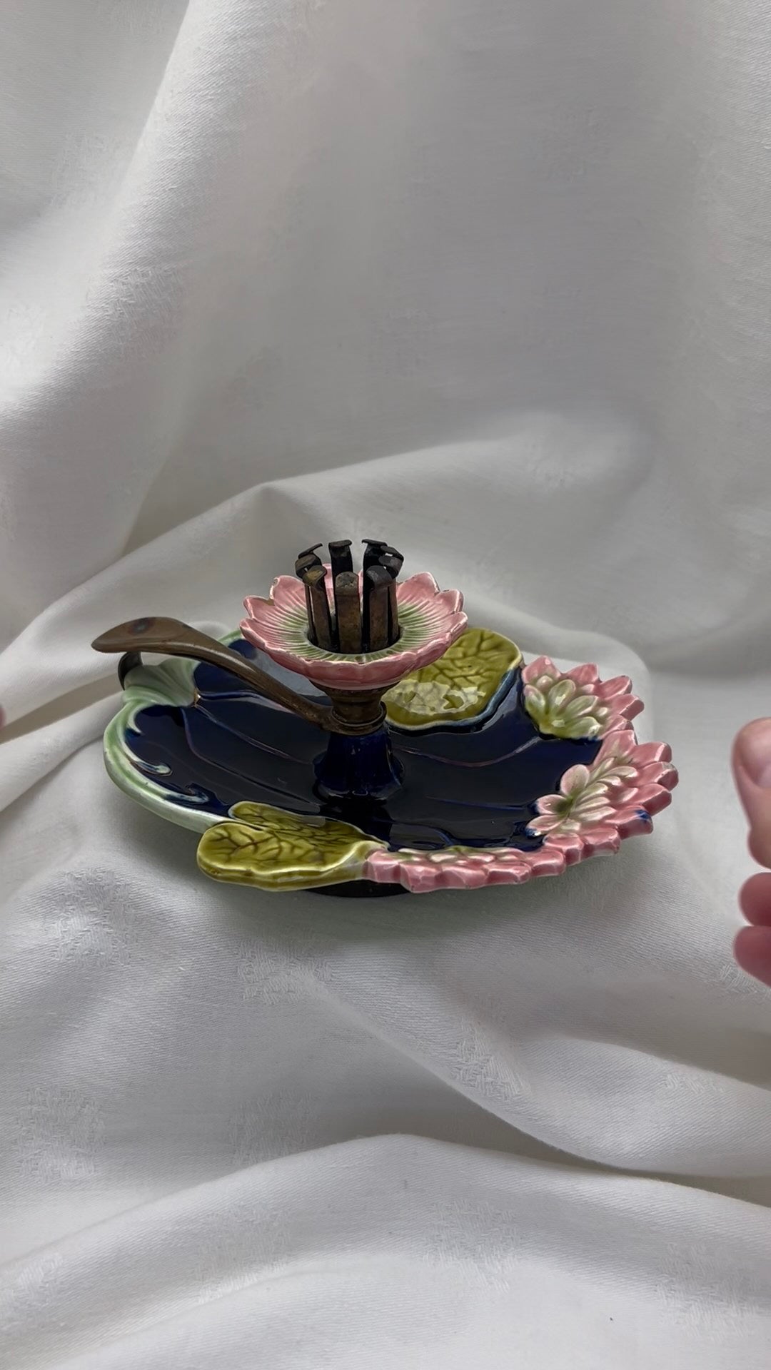 Antique Majolica Chamberstick Candle Holder