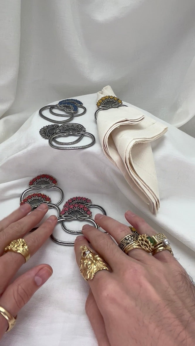 Puter Painted Floral Napkin Rings