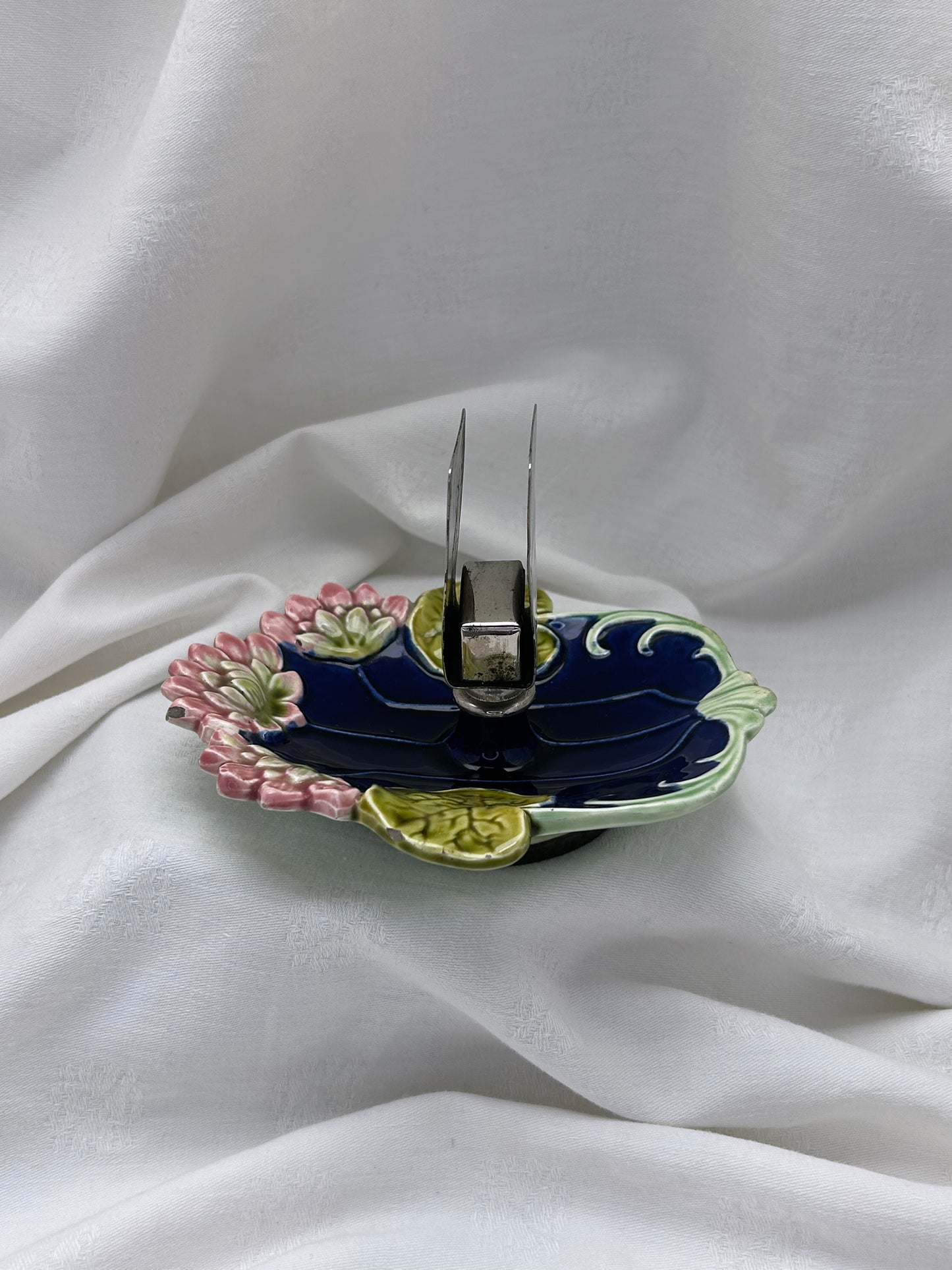 Antique Majolica Chamberstick Matchbox Holder