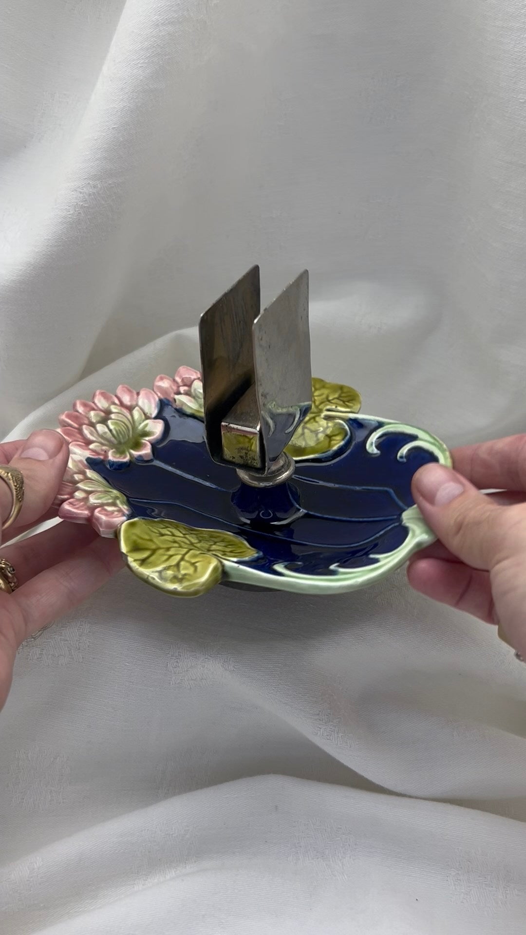 Antique Majolica Chamberstick Matchbox Holder