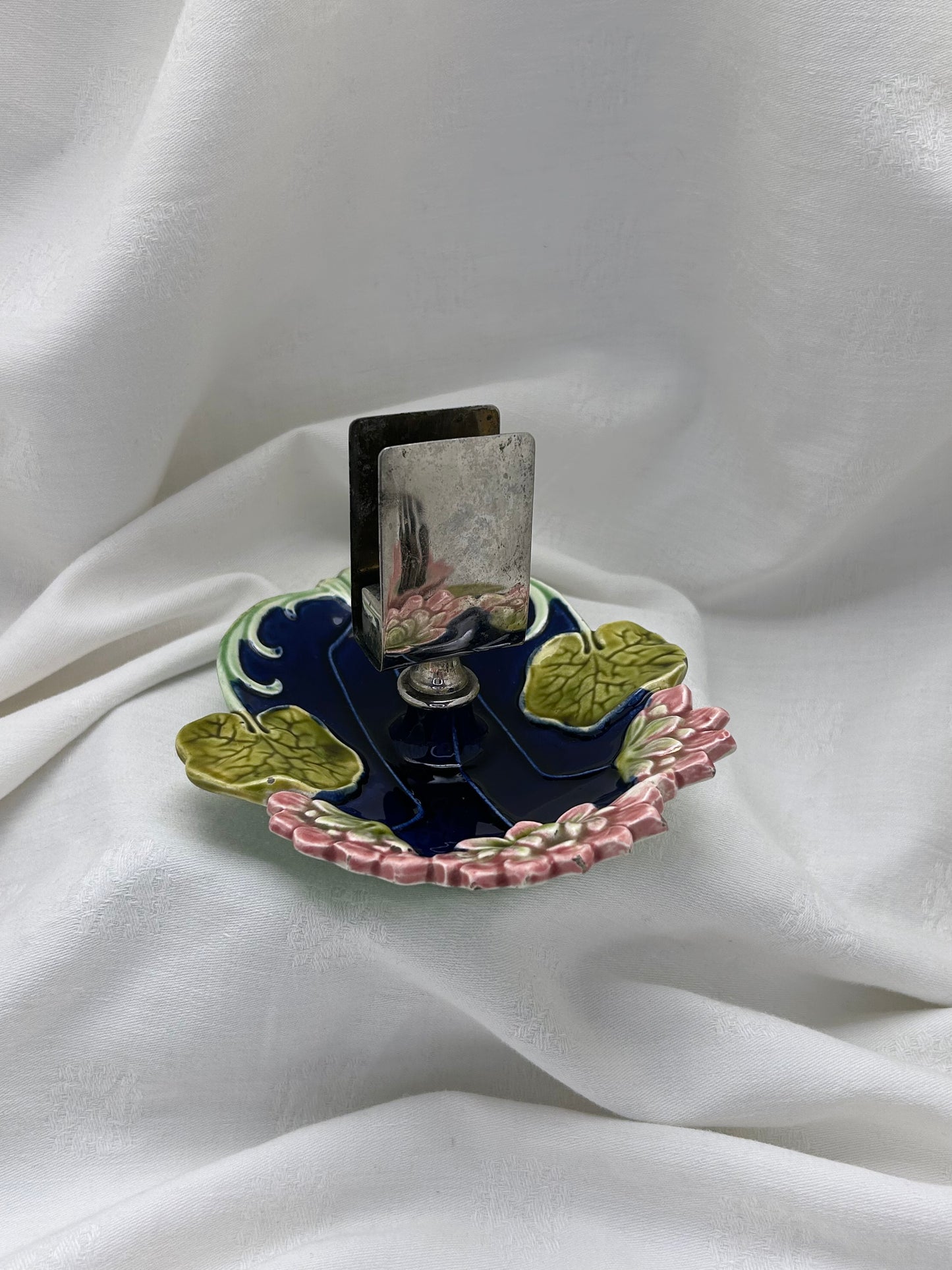 Antique Majolica Chamberstick Matchbox Holder