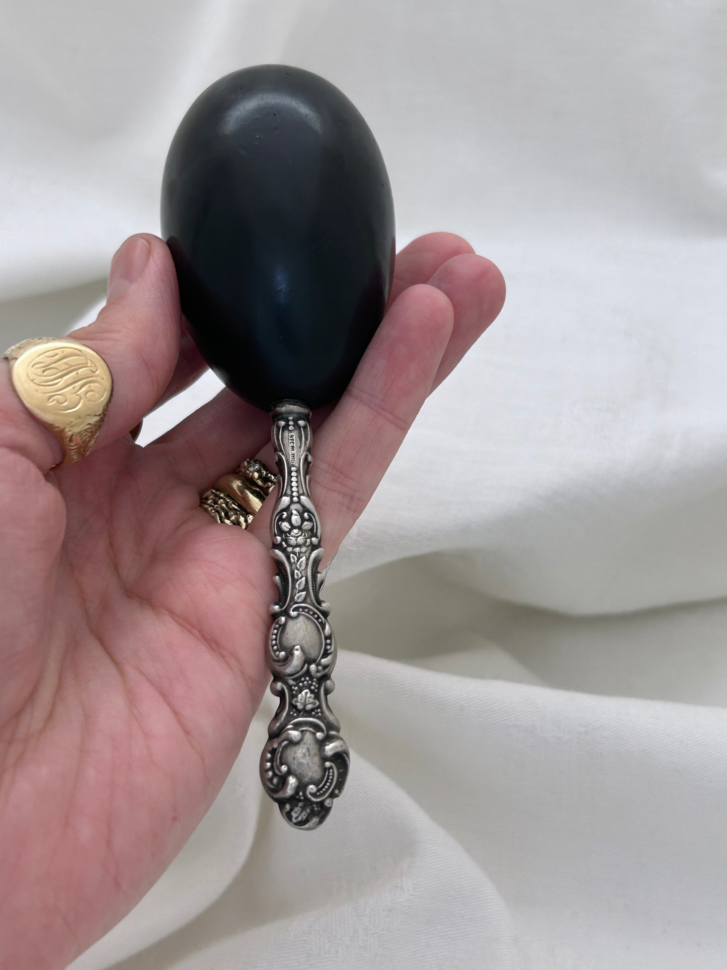 Ebony Darning Egg with Sterling Silver Handle