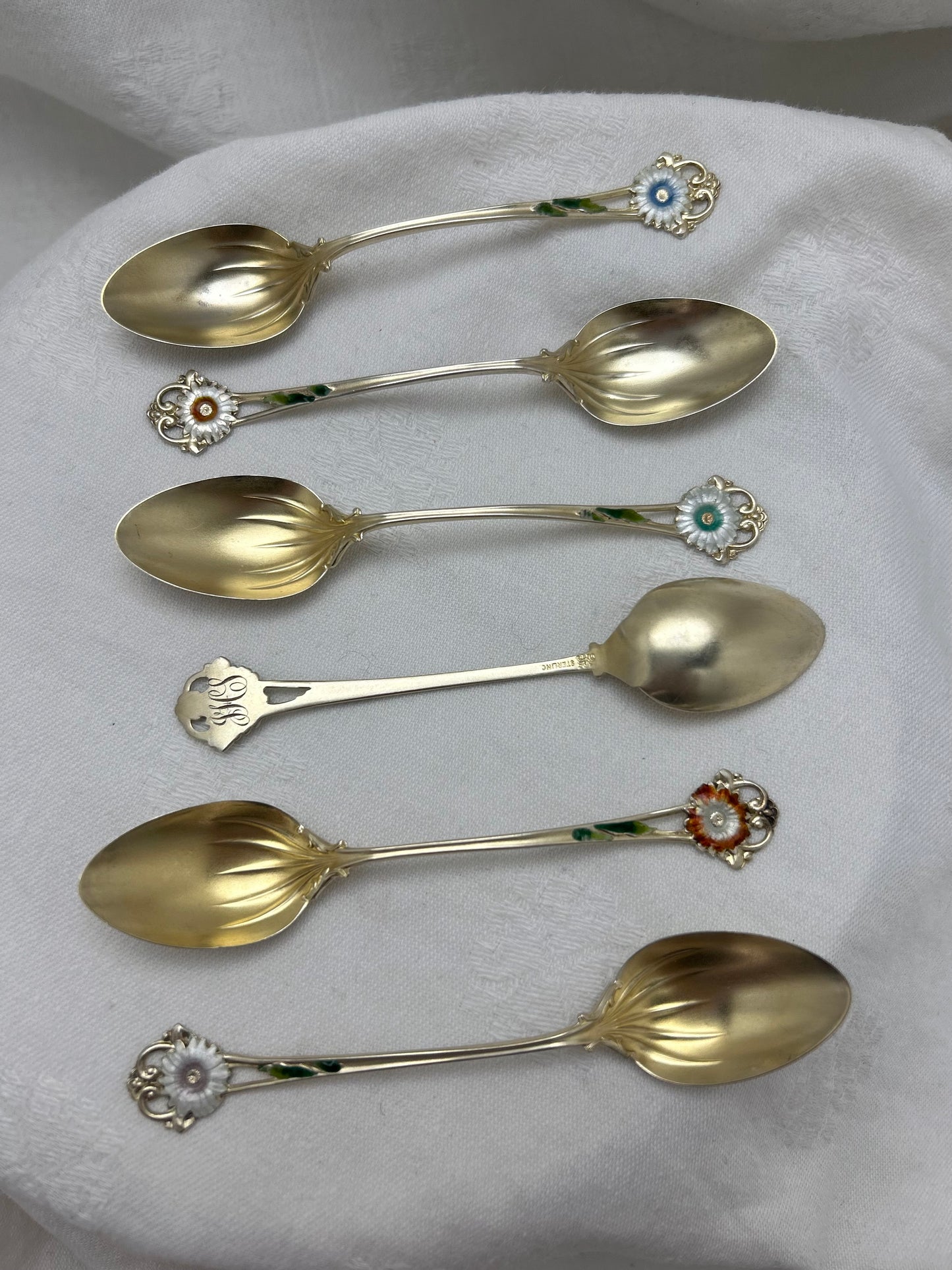 Enamel & Gilded Floral Silver Demitasse Spoons