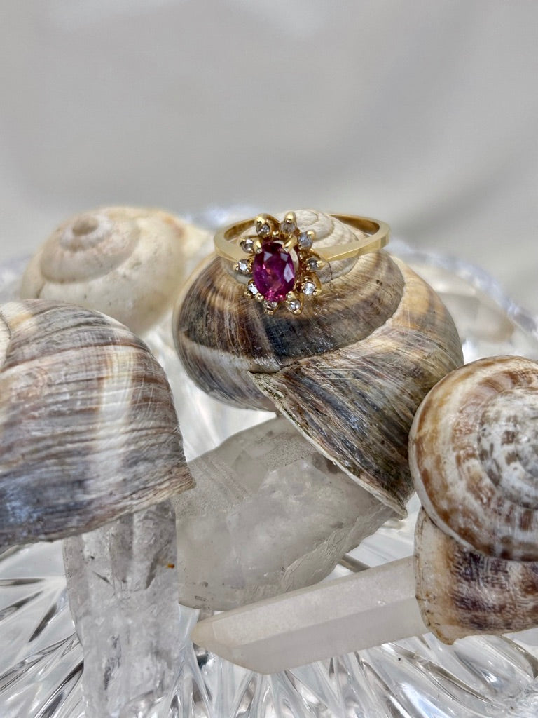 Ruby & Dimond Halo Gold Ring