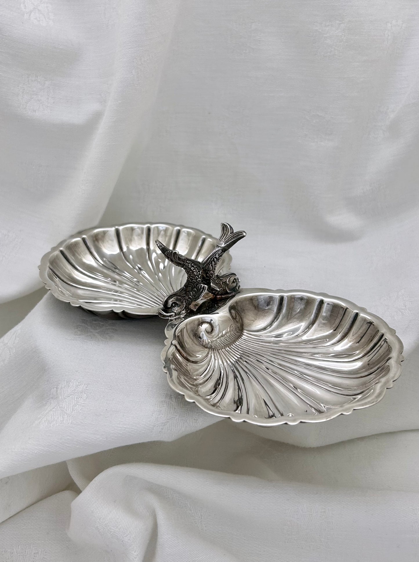 Double Shell Silver-Plated Dish with Dolphin Handle