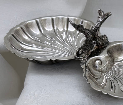 Double Shell Silver-Plated Dish with Dolphin Handle