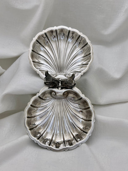 Double Shell Silver-Plated Dish with Dolphin Handle